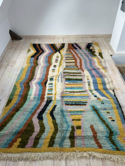 Blue brown yellow medium rug
